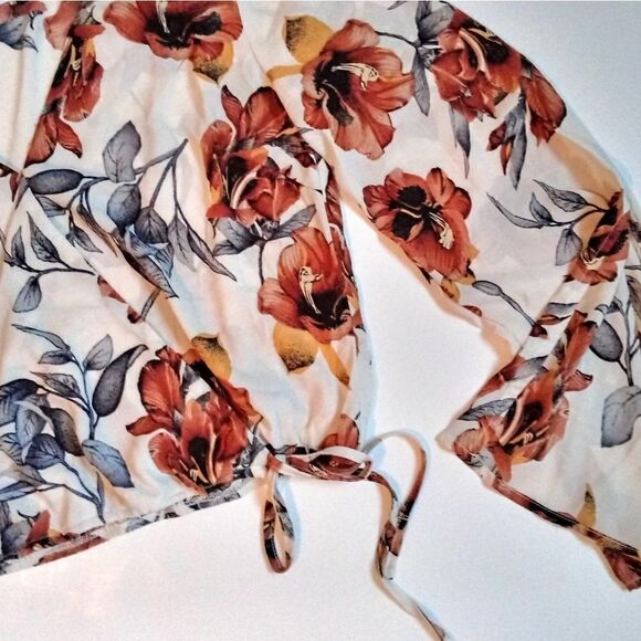 Fall Floral Gypsy Blouse Cream and Brown - Picture 4 of 6